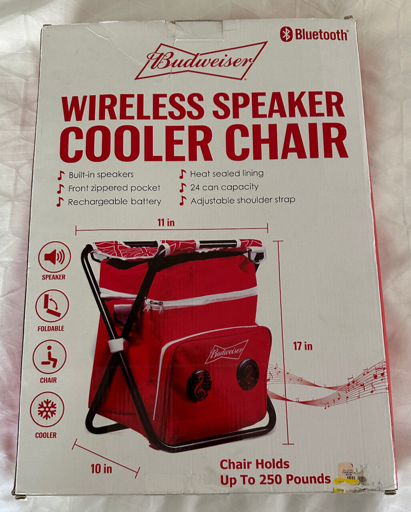 BUDWEISER WIRELESS BLUETOOTH SPEAKER CHAIR COOLER HOLDS 24 CANS