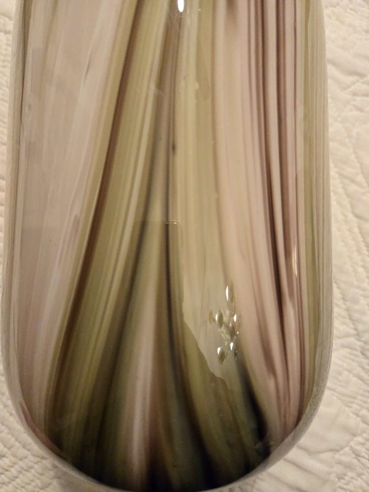 Vintage Heavy Murano Glass Vase Stripes Swirls 12" Hand Blown Green Purple 60s ?