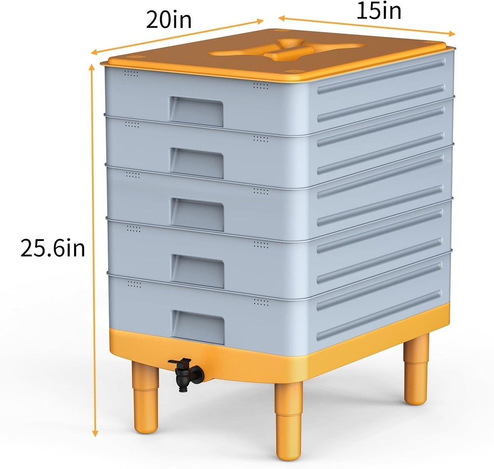5-Tray Worm Composter,100L WormCompost Bin Vermicomposting Starter Indoor &