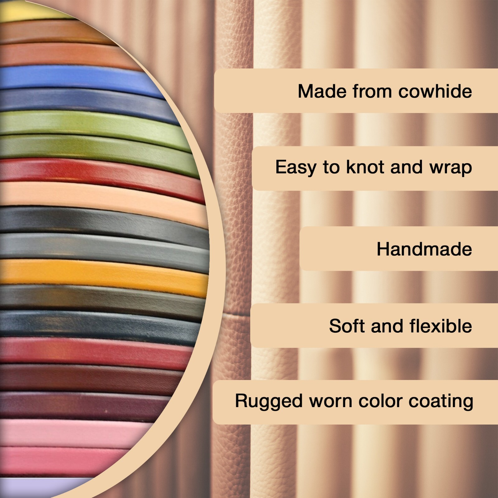 Flat Genuine Leather Cord 10mm - Bracelet Jewelry DIY Craft Making Strip 1.1 Yd.