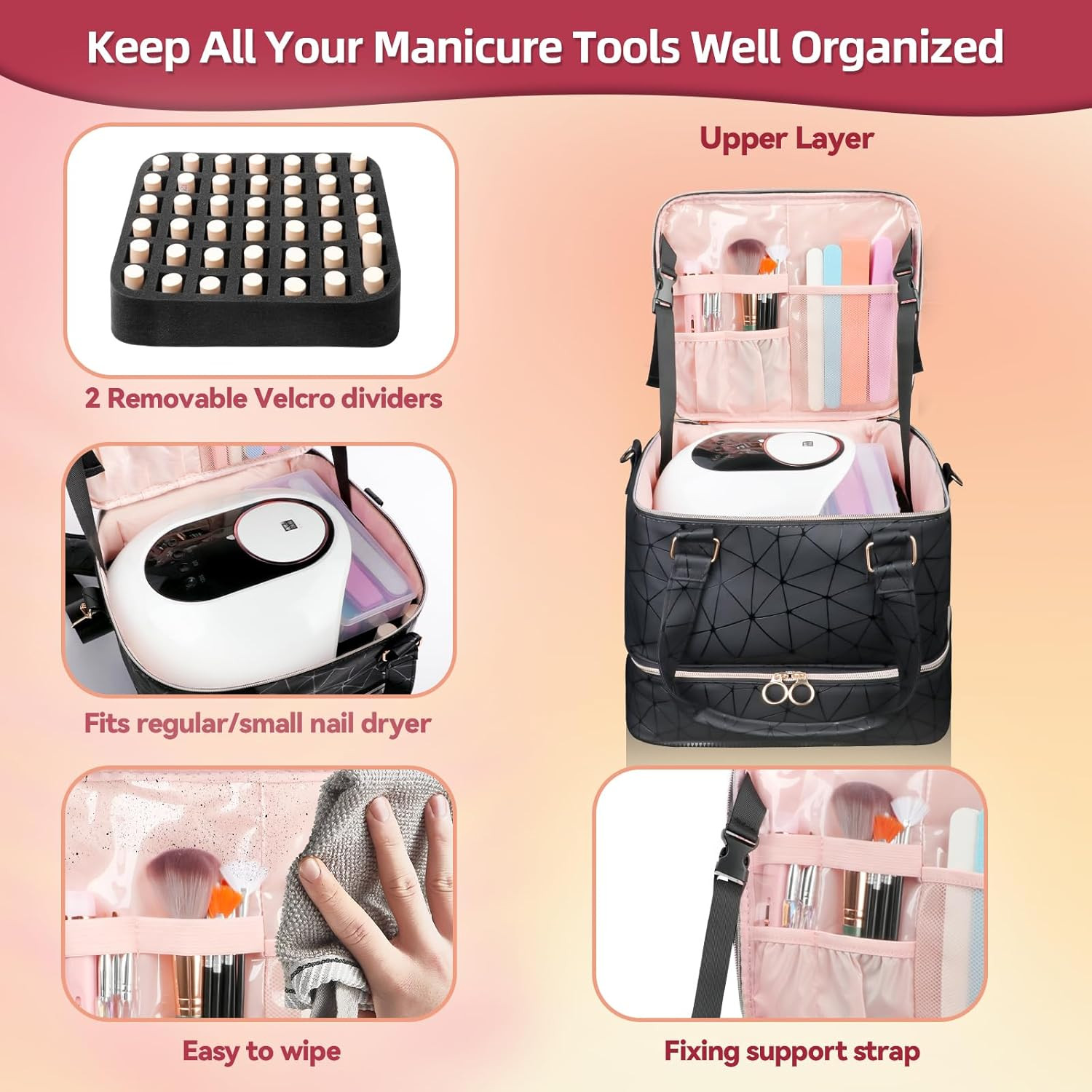 Nail Polish Organizer Bag Holds 126 Bottles 15ml/0.5fl.oz Black