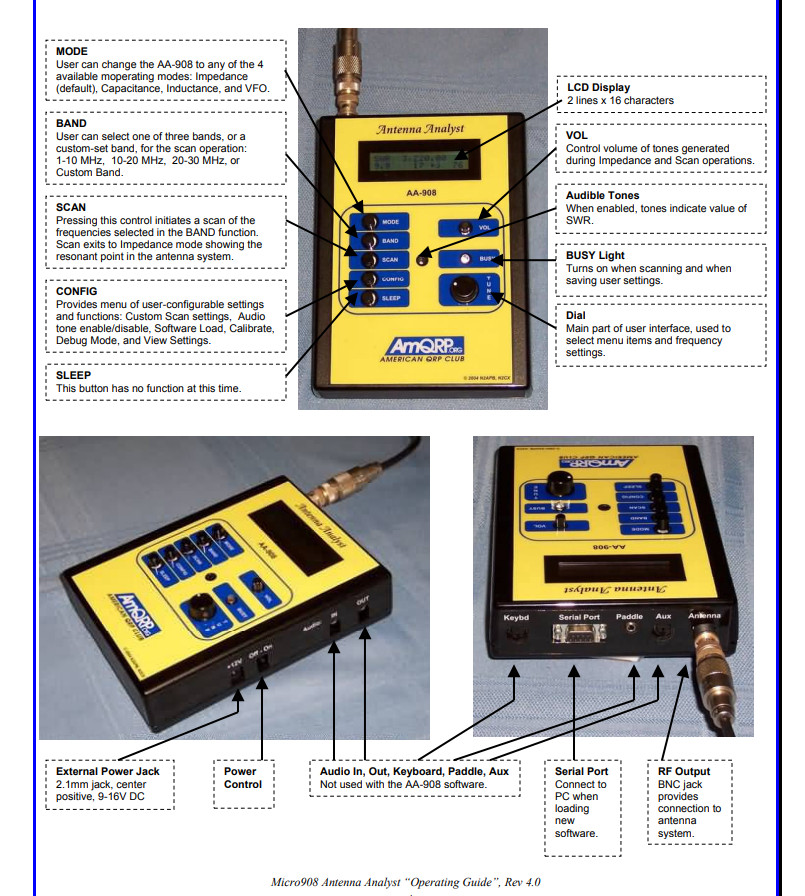 AmQRP AA-908 Micro908 Antenna Analyst Analyzer Ham Radio w/ Adapter