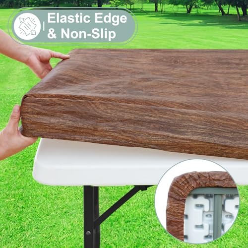 Rectangle Vinyl Tablecloth, Fitted Table Cover, 72" x 30" (Rectangular) 1 Oak