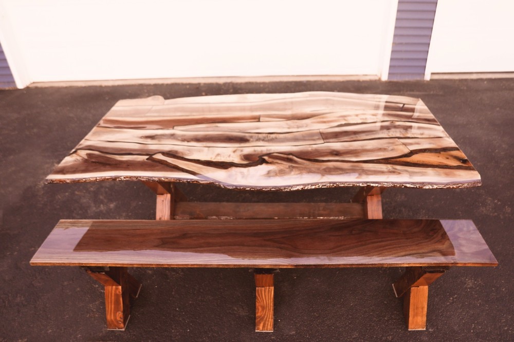 Handcrafted Walnut Bench 85” – Live Edge Solid Wood Rustic Farmhouse – Pickup
