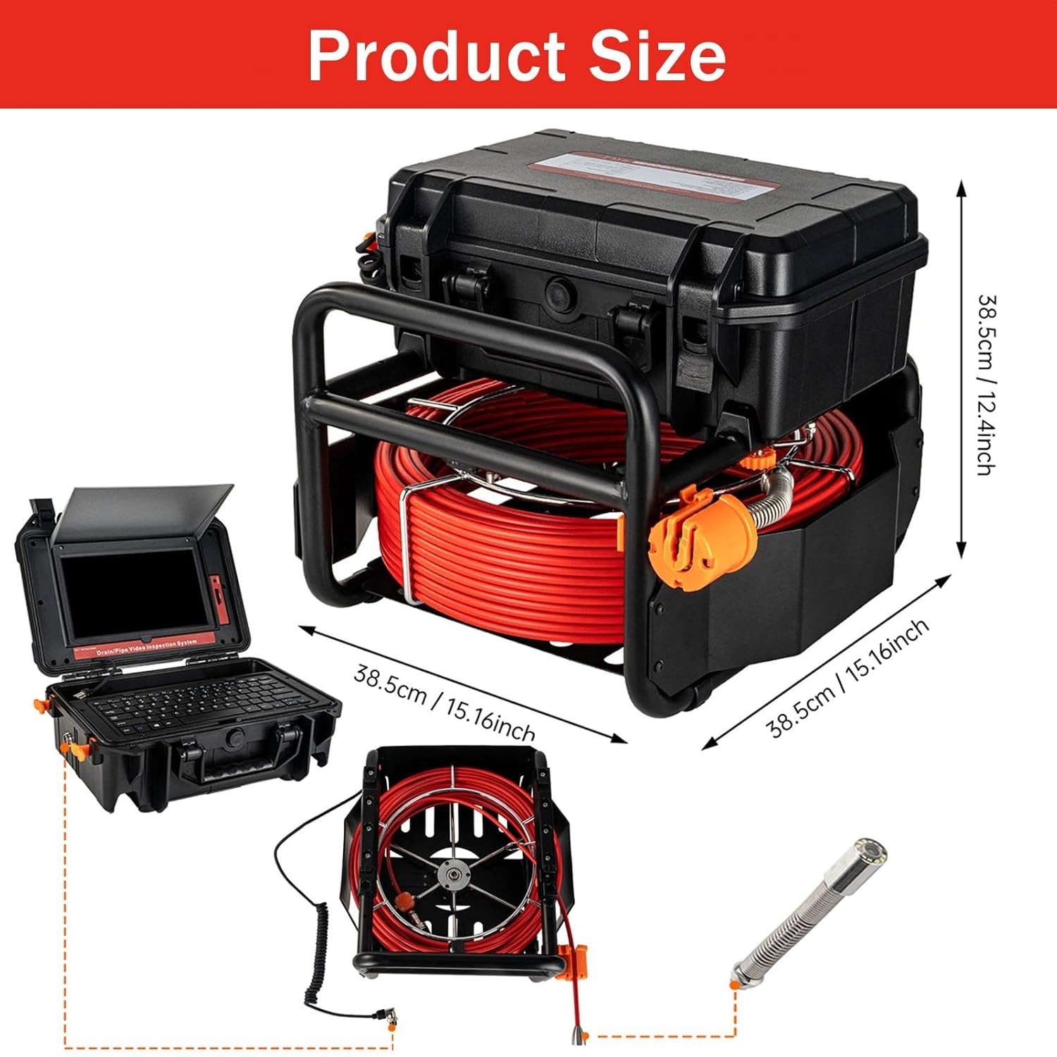 Sewer Camera Self Leveling 300Ft Drain Pipe Cameras 1080P HD 10.1'' Touchscreen