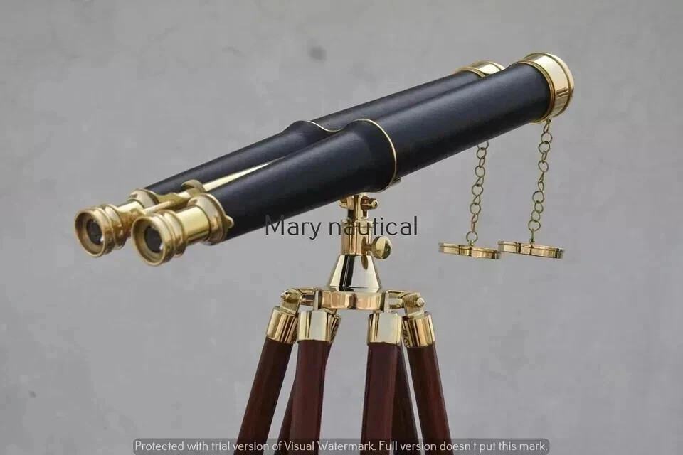 62'' Vintage Nautical Solid Brass Binoculars W/Floor Standing Tripod Decor Gift
