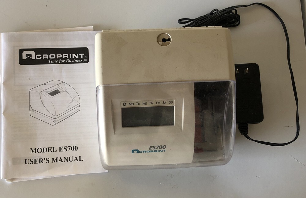 Acroprint ES700 Electronic Time Clock Tested and Working NO KEY
