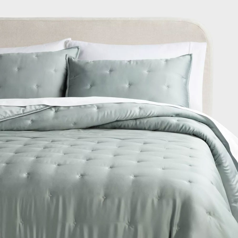 Threshold Lyocell Satin Comforter Set Cooling Breathable Solid, Teal Green, King