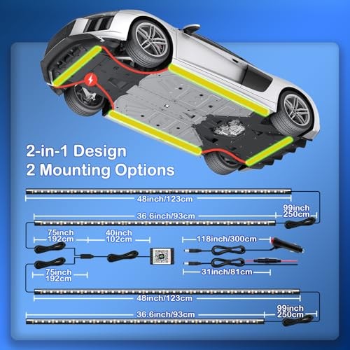 Underglow Car Lights, 4 pcs RGB-IC Smart LED Lights with APP and Multicolor