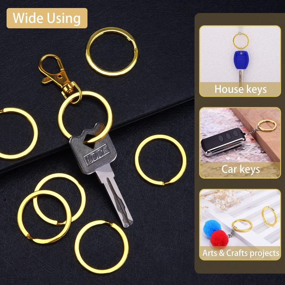 15/20/25/30/32/35mm Solid Brass Flat Keyring Split Key Rings Hoop Loop Keychain