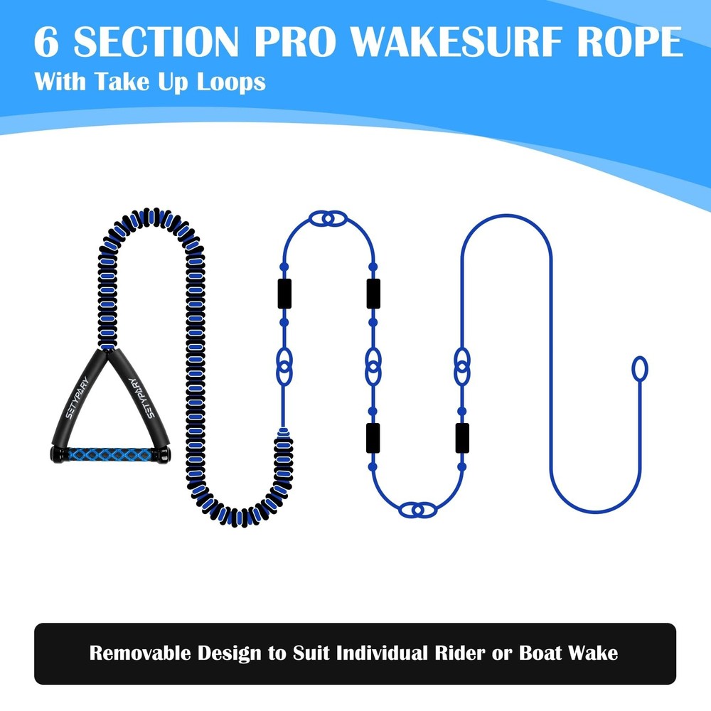 25ft Wakesurf Rope and Handle, Floating Wake Surf, 6 Section Removeable Surf ...
