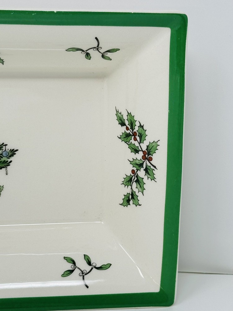 Spode Christmas Tree Rectangular Serving Tray Green Trim 8.5" England MINT