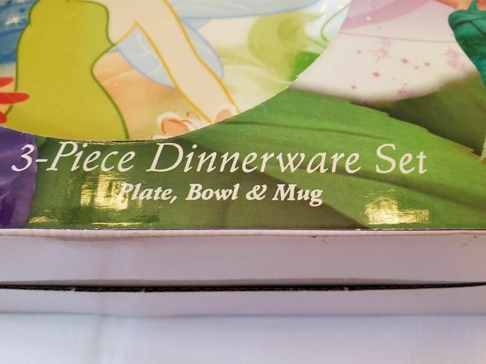 Disney Pixie Fairies Tinkerbell Ceramic 3 Piece Dinnerware Set- New - Free Ship
