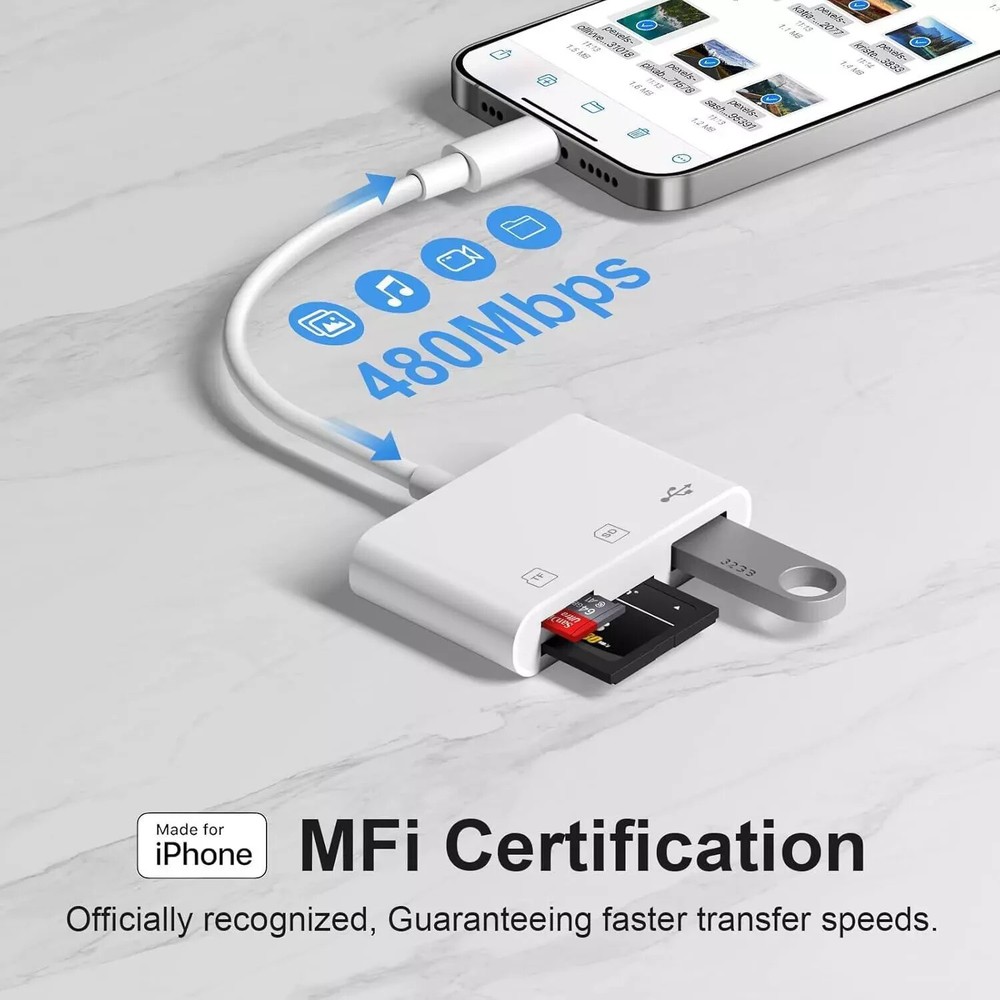 [Apple MFi Certified] SD Card Reader For IPhone, Lightning To SD Card Reader, SD