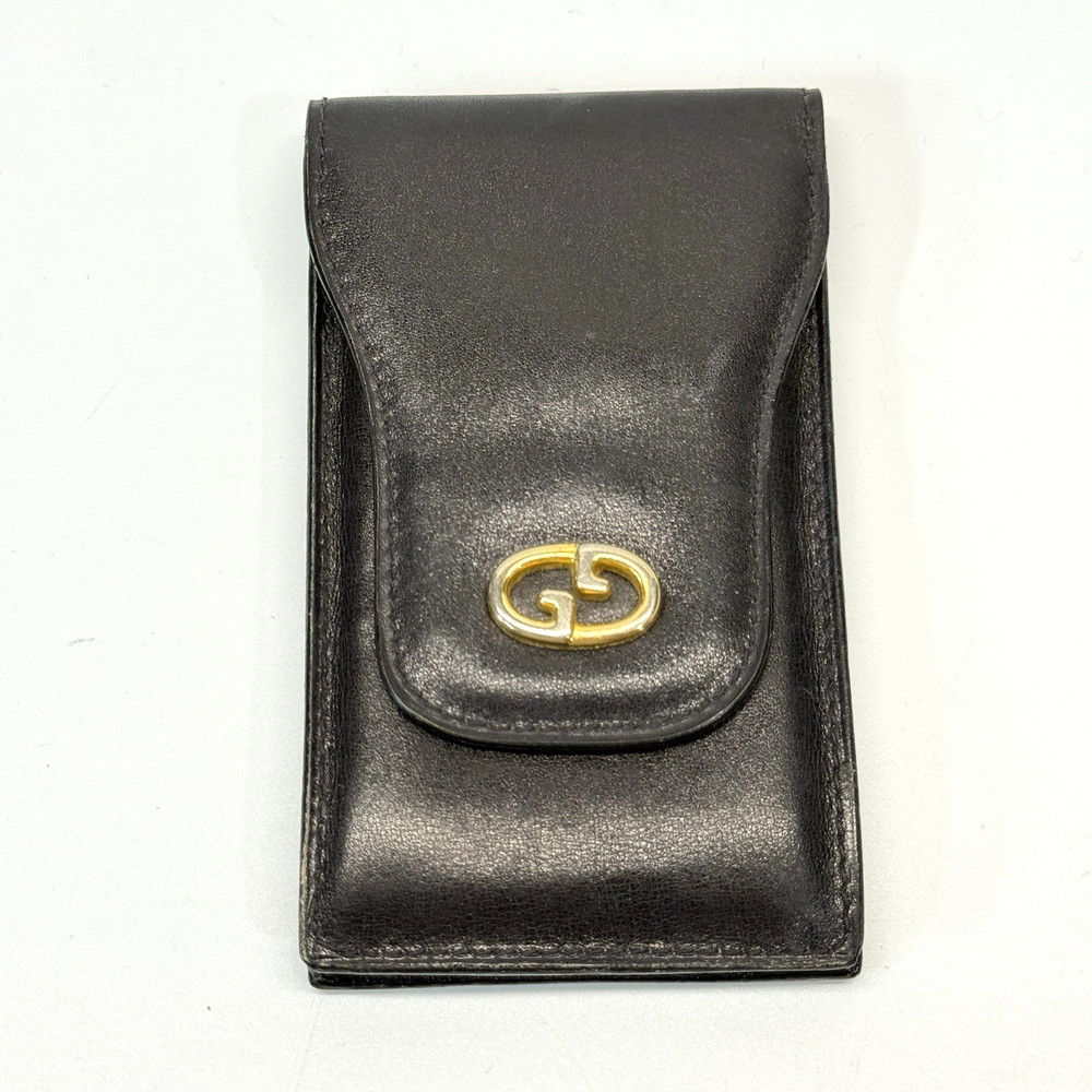 Vintage Gucci Case Black Leather Cigarette Multi Pouch 4.5"