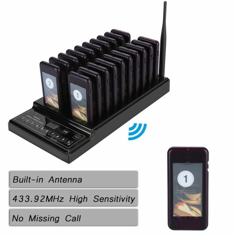 Wireless Restaurant Coaster Pager Guest Paging Queuing Calling System 20 Pagers