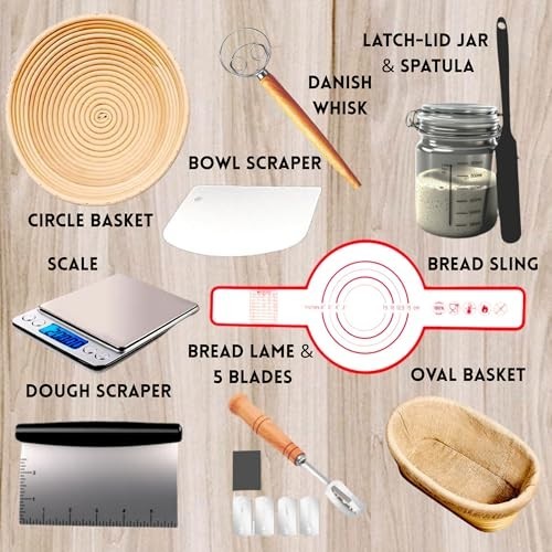 Complete Sourdough Starter Kit - Bread Baking Supplies, Proofing Basket & Scale,