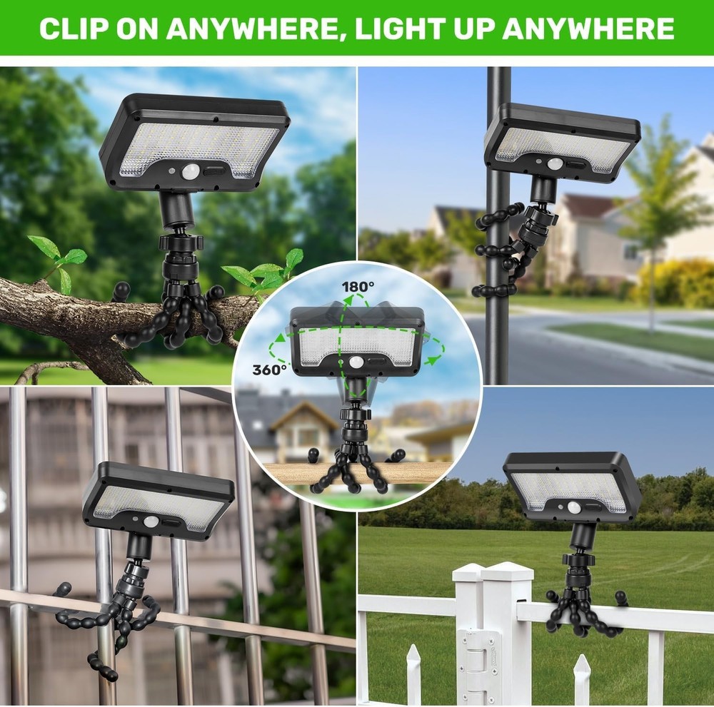 Solar Motion Sensor Flood Lights Outdoor with Flexible Octopus Tripod - 2 Pack