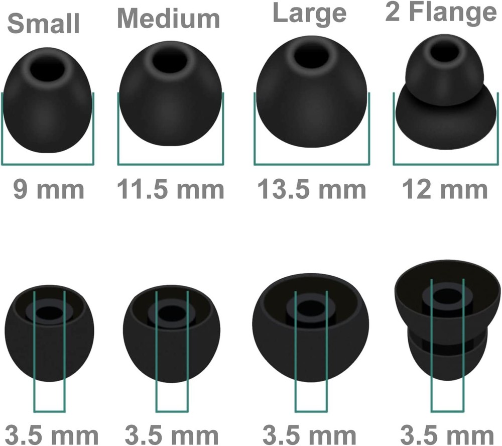JNSA Replacement Ear Tips Eartips Plug Cap Compatible 4 Size, Black