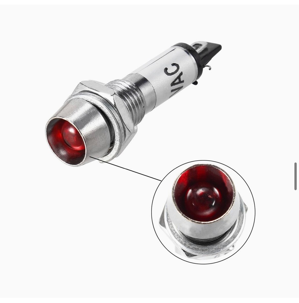5 PCS Indicator Light AC 110V, Red, Metal Shell Panel Mount 8mm 5/16" 5Pcs