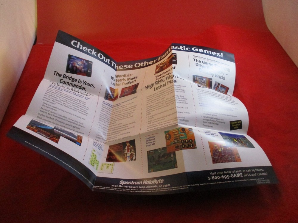 Spectrum HoloByte Super Nintendo SNES Foldable Poster Insert ONLY