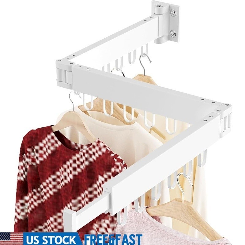 Foldable Wall Drying Rack Adjustable Laundry Hanger Space Saver 360° Rotation US