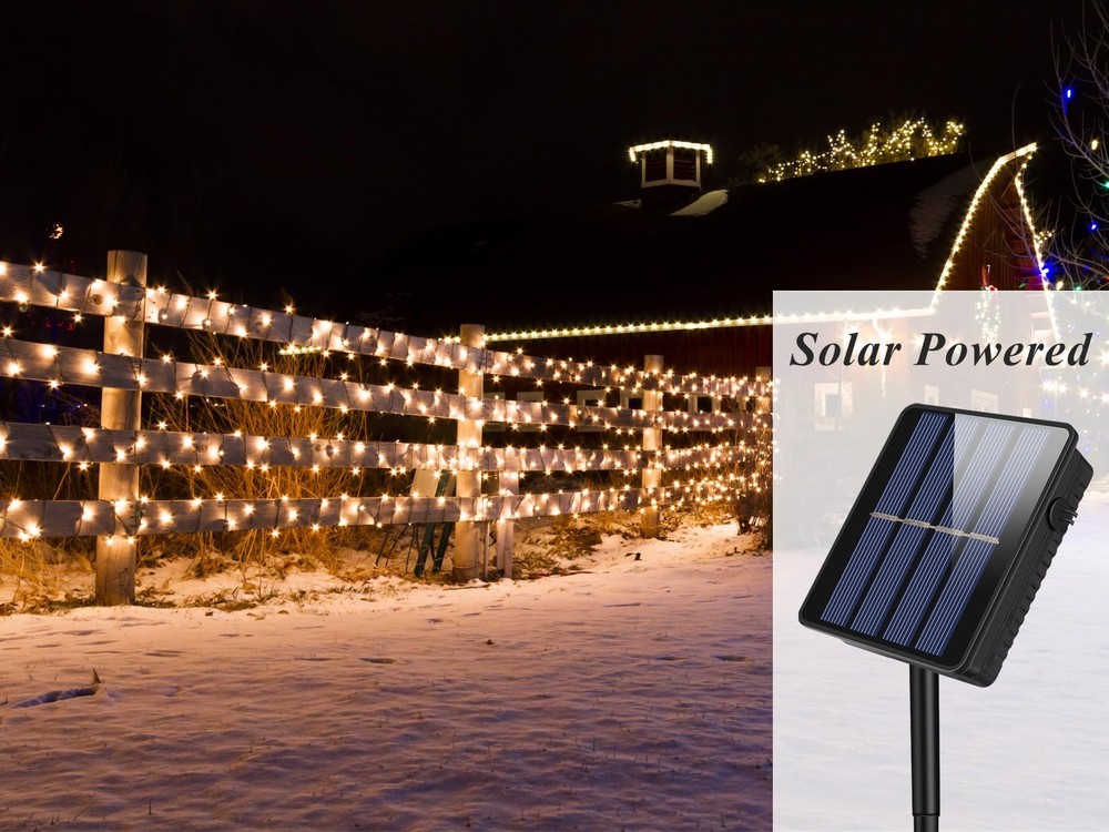 2 Pack Solar String Lights for Outside, 200 LED 80ft Total Solar Powered Stri...