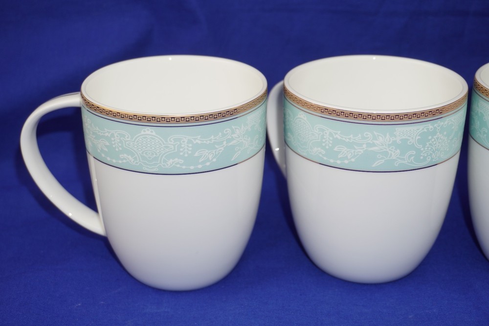 Wpslnwo Fine Bone China Classic Relief Pattern (4) MUGS, 4" (G45)