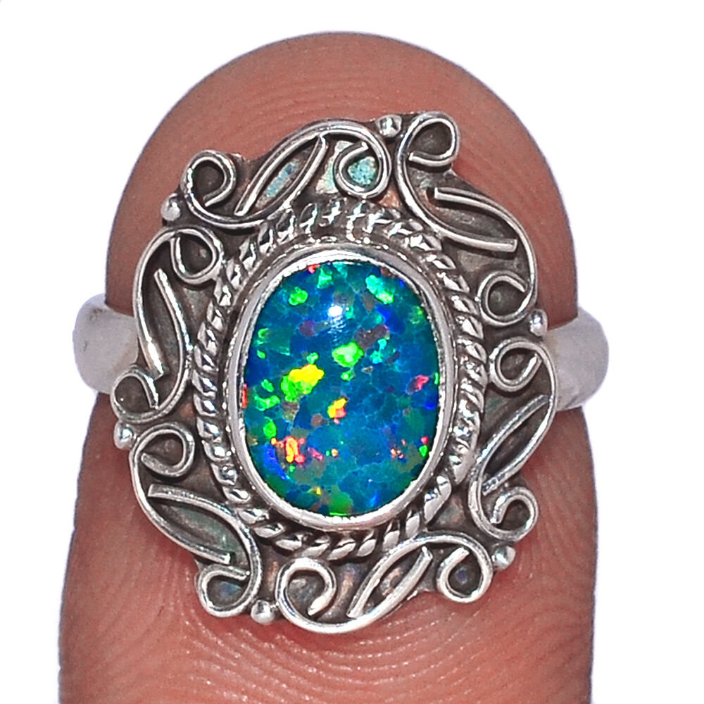 Teal Fire Opal 925 Sterling Silver Ring - Size 6