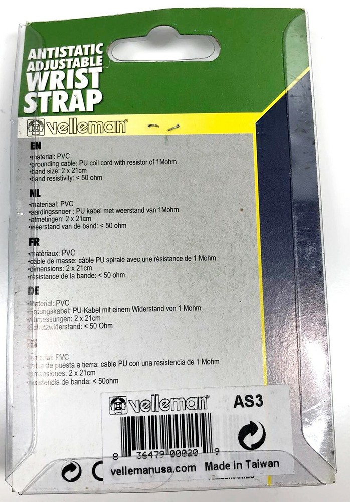 Velleman AS3 Anti-Static Adjustable Elastic Wrist Strap, Blue