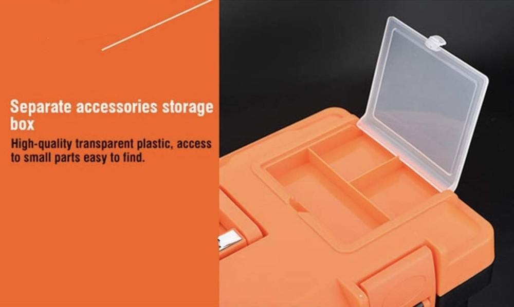 Durable Heavy Duty Plastic Tool Box 14” with Removable Organizer & Secure Lock
