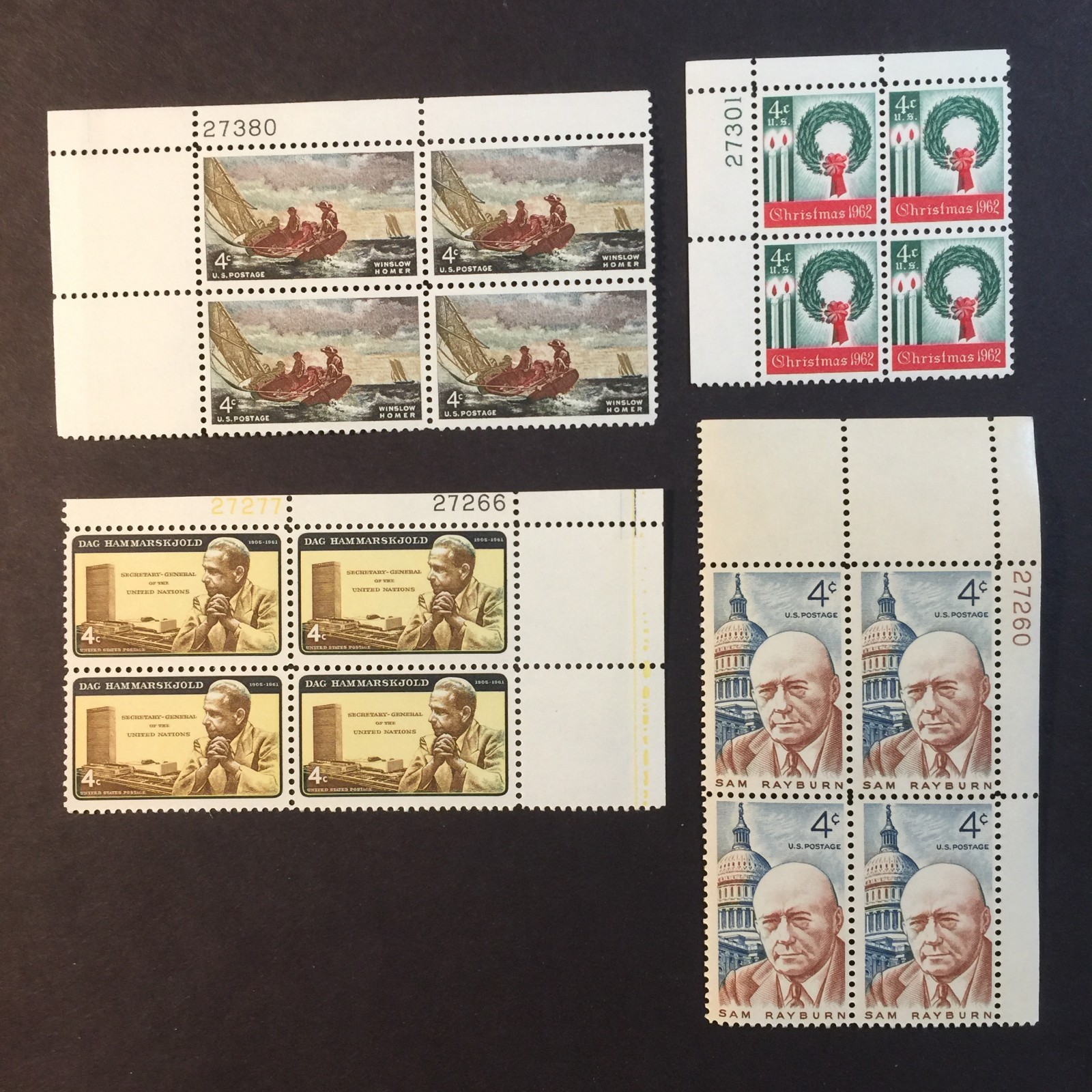 USA, 1202, 1203, 1205, 1207, PLATE BLOCKS, MINT, NH, VINTAGE COLLECTION