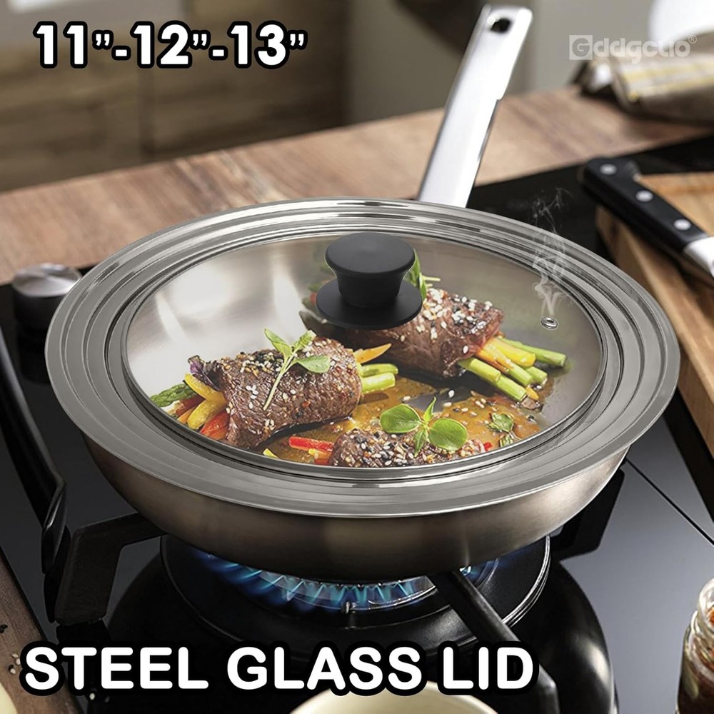 Universal Lid for Pots and Pans, Fits 11", 12" & 13" Diameter Cookware, Replace