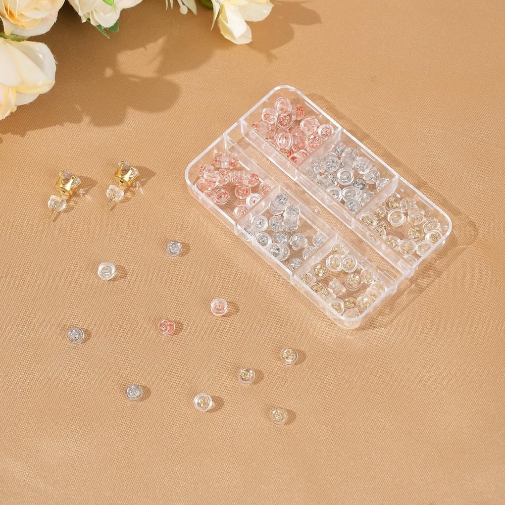 120pcs 18K Gold Earring Backs for Studs, 3 Colors Silicone Earring Backs Repl...