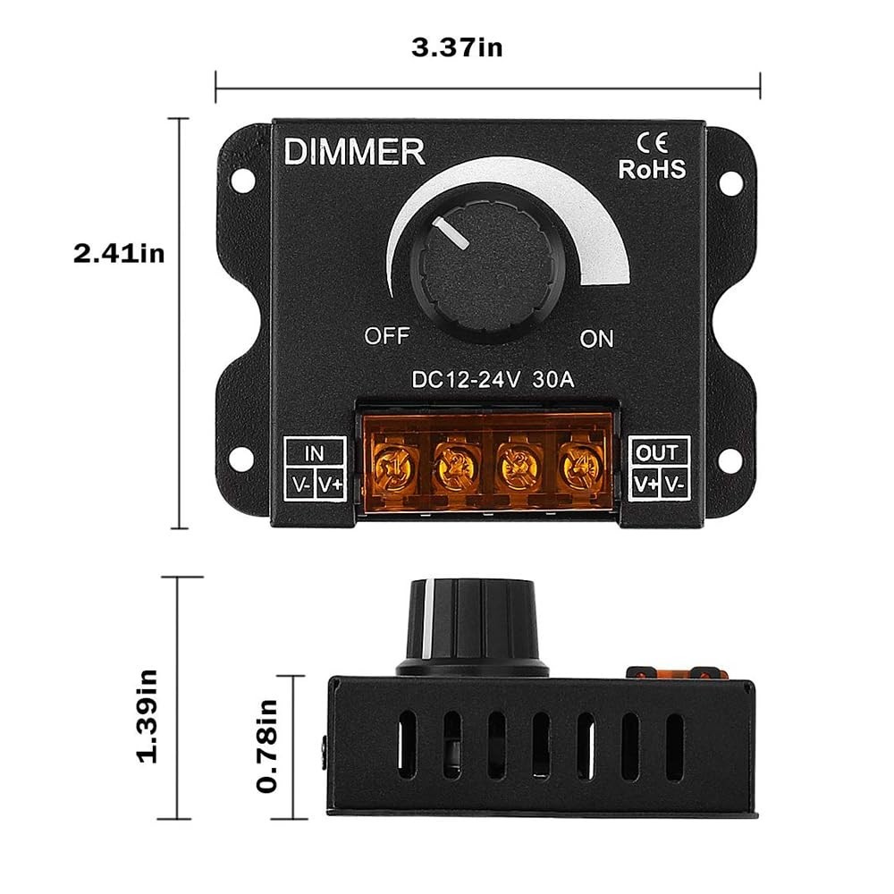30A Wall-Mounted LED Dimmer with Adjustable Brightness for 5050 3528 Strips
