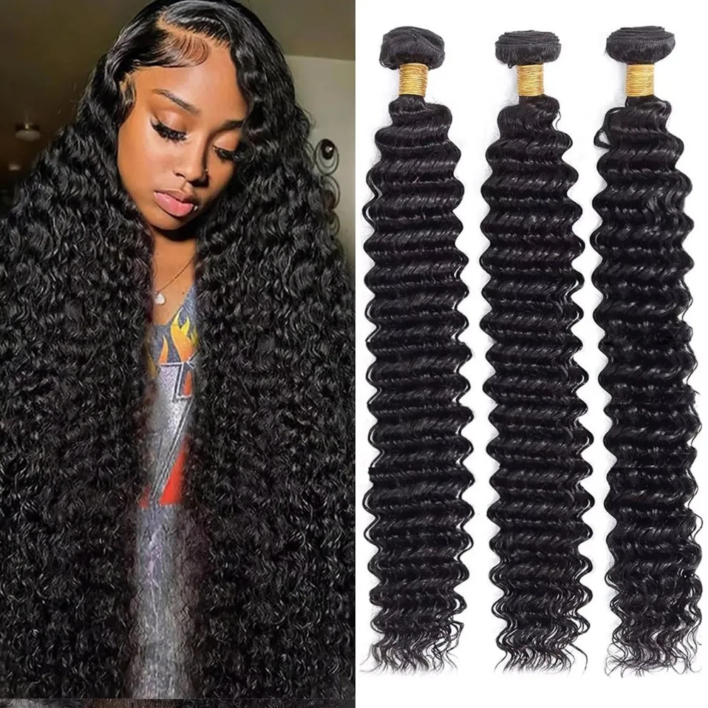 Deep Wave Brazilian Human Hair Bundles Natural Color Unprocessed Weave 30-40 Inc