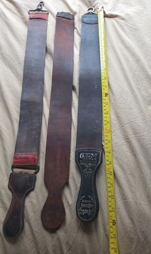 3 Vintage Barber Strops -
