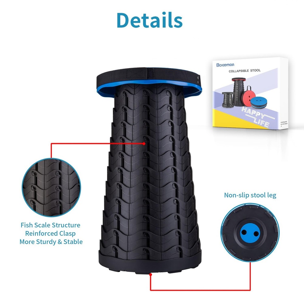 Boreeman Upgraded Folding Stool, Lightweight, Sturdy - 570lbs Static Load