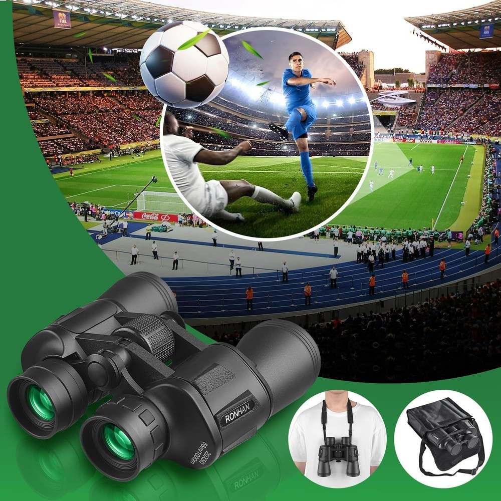 Versatile Waterproof 20x50 Binoculars with Shock-Resistant Grip & Carry Case