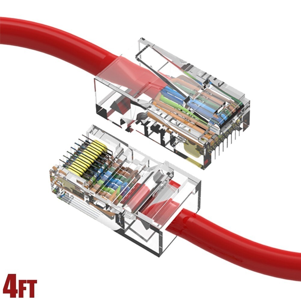 4FT Cat5e RJ45 Ethernet LAN Network UTP Non-Booted Patch Cable Copper Wire Red