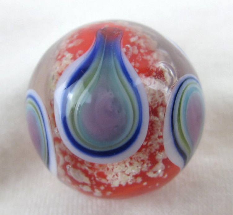 22mm NAMASTE Handmade GLOW IN THE DARK art glass Red Marble ball 7/8" SHOOTER
