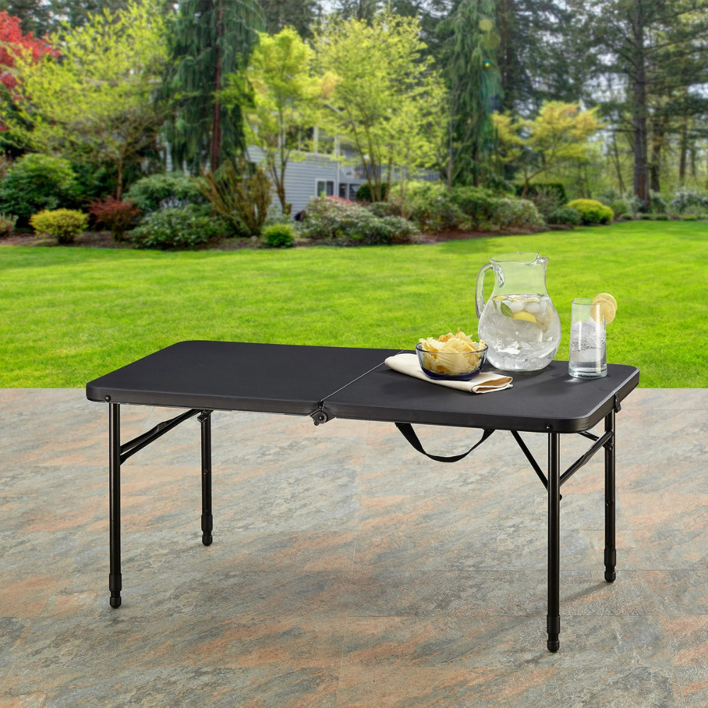 Mainstays 40" Plastic Adjustable Height Fold-in-Half Folding Table, Rich Black