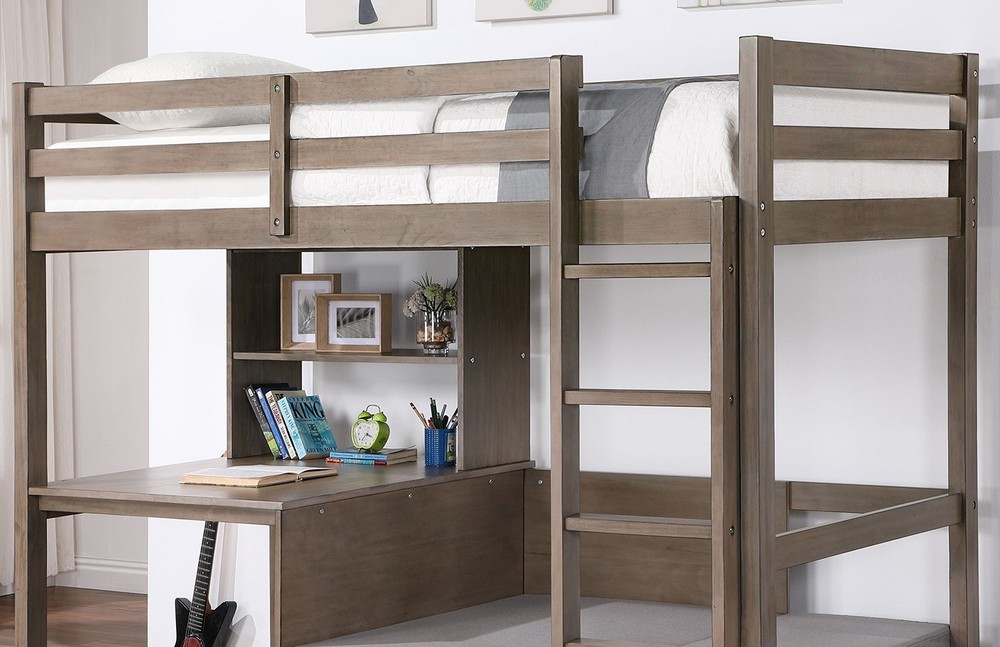 Modern Transitional Twin Over Workstation Loft Bed With Storage Box Attached L
