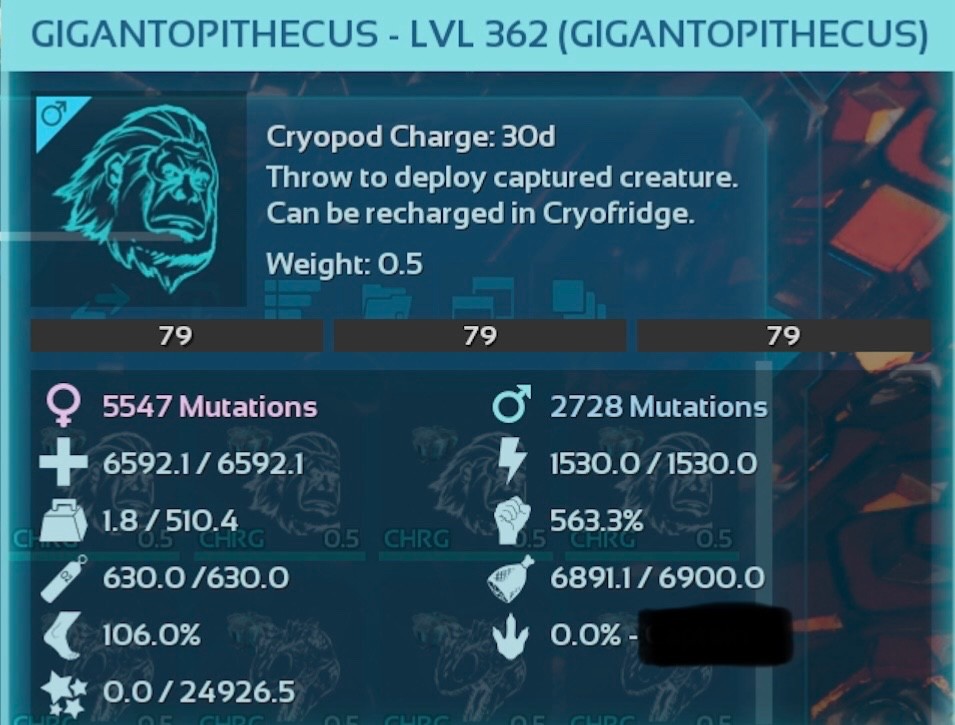 Solid 79 6.5k 563m Gigantopithecus Ark Survival Ascended PVE ASA Ape