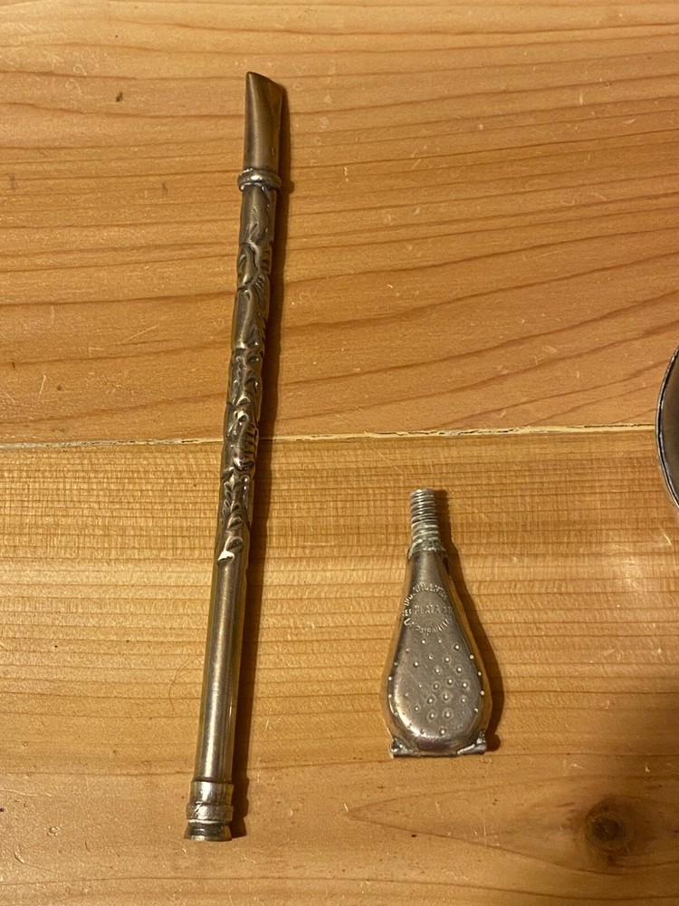 Antique 800 Silver Yerba Mate & Bombilla drinking straw