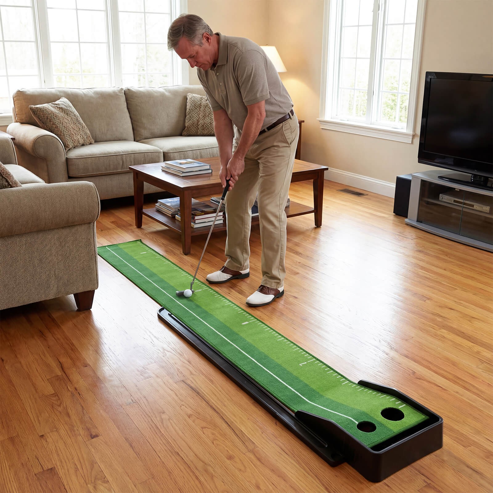 Putting Green Indoor with Auto Ball Return 3Putting Practice Balls Non-Slip Base