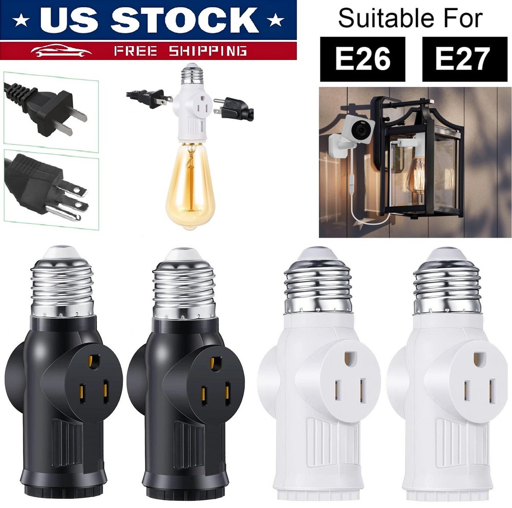4× E26/E27 Light Socket to Plug Adapter 2/3 Prong Light Bulb Outlet Adapter US