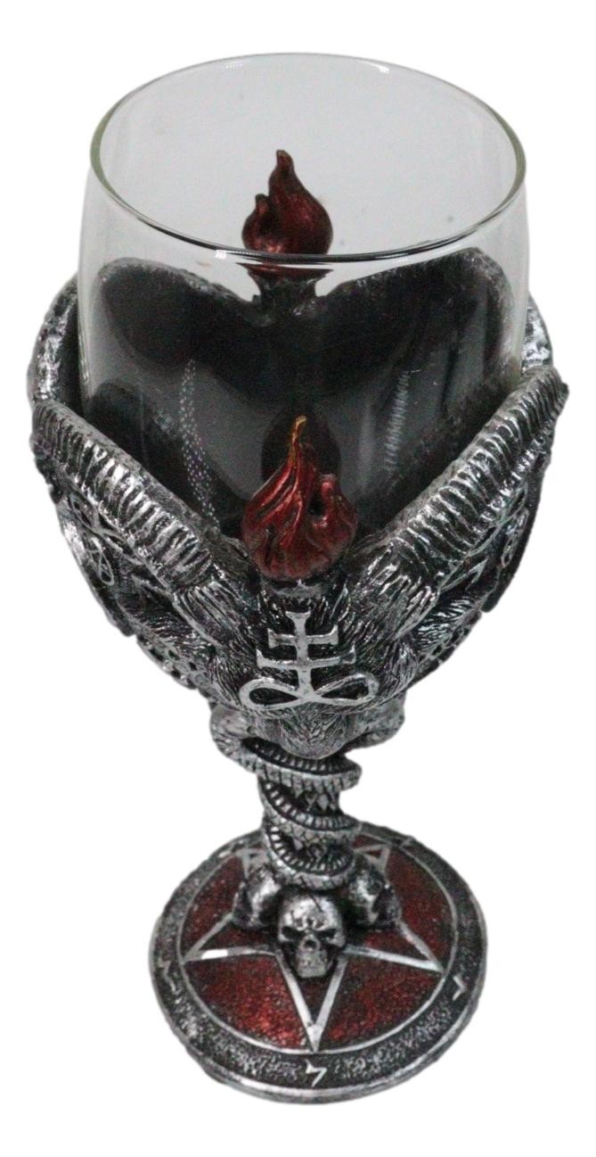 Occultic Sabbatic Goat Baphomet With Pentagram Wine Glass Goblet Chalice