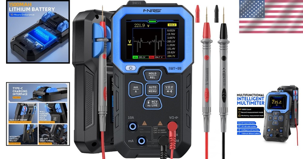 Versatile 9999 Counts TRMS Digital Multimeter - Rechargeable Auto-Ranging Tester