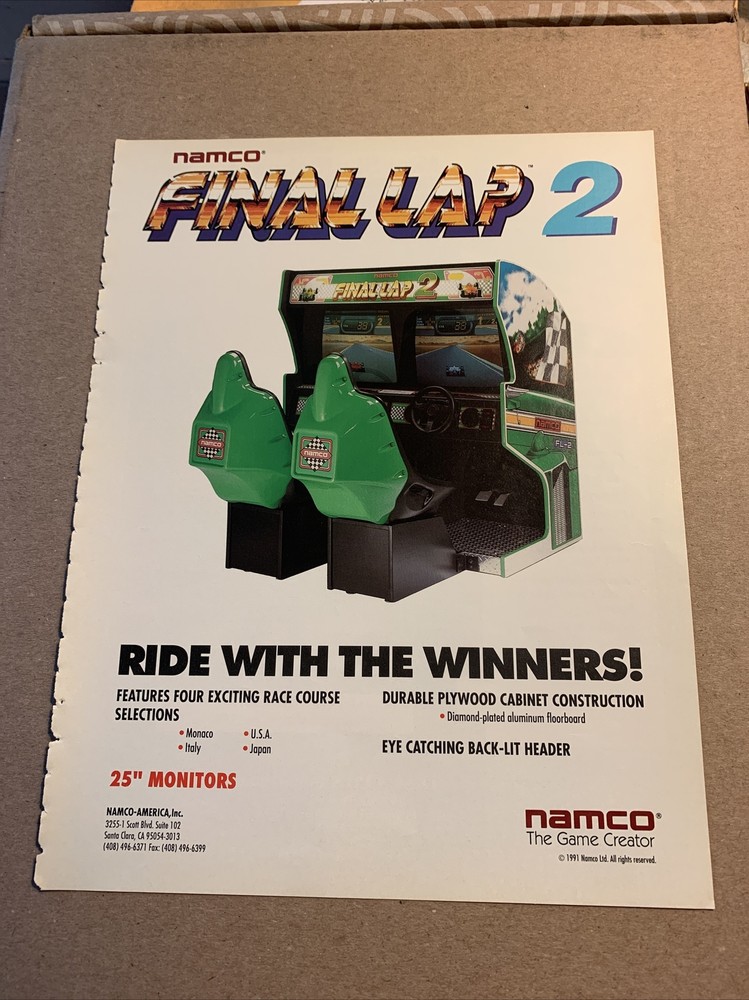 Orignal 11- 8.5'' Final Lap 2 Namco  arcade   AD FLYER